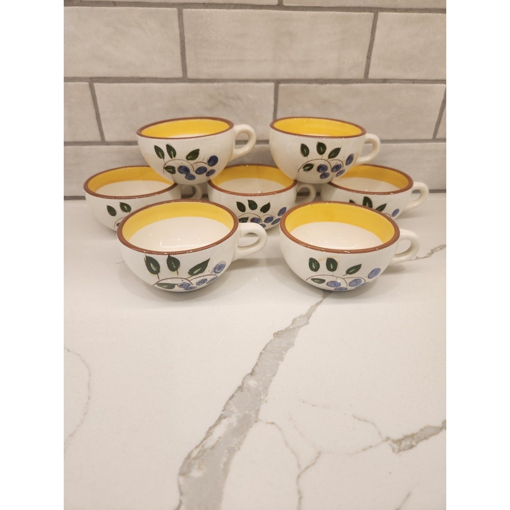 Vintage Lot Of 7 Stangl Blueberry Tea Or Coffee‎ Cups Mugs 4 inch diameter